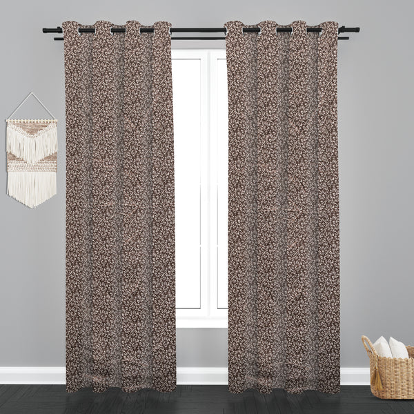 Lima  Floral Design Jaquard Fabric Curtain -Brown