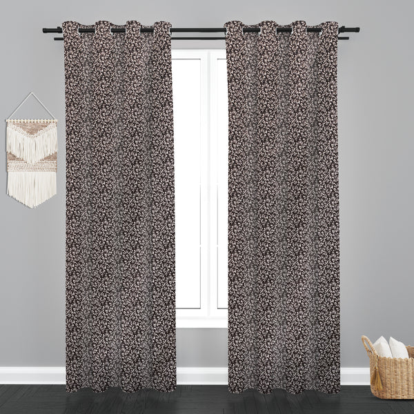 Lima  Floral Design Jaquard Fabric Curtain -Coffee