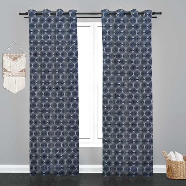 Lima  Geometric Design Jaquard Fabric Curtain -Navy Blue
