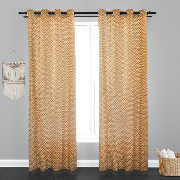 Sheer Net Eyelet Wave Design Golden Window Curtain