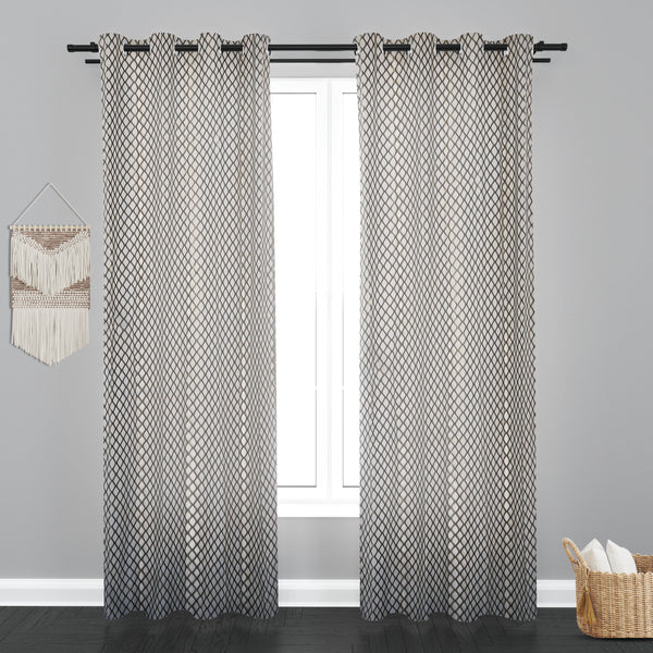 Sheer Net Eyelet Wave Design Grey Window Curtain