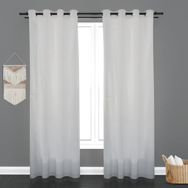 Sheer Net Eyelet Wave Design White Window Curtain