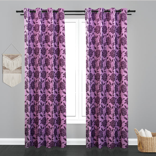 Seoul Floral Design Jaquard Fabric Curtain -Purple