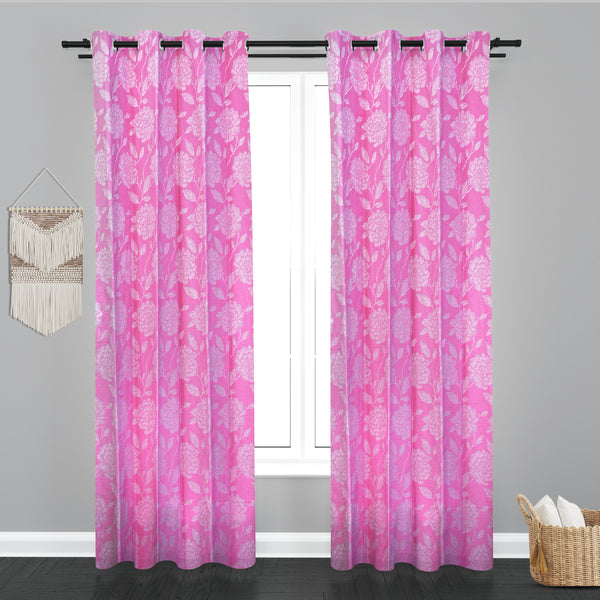 Seoul Floral Design Jaquard Fabric Curtain -Pink
