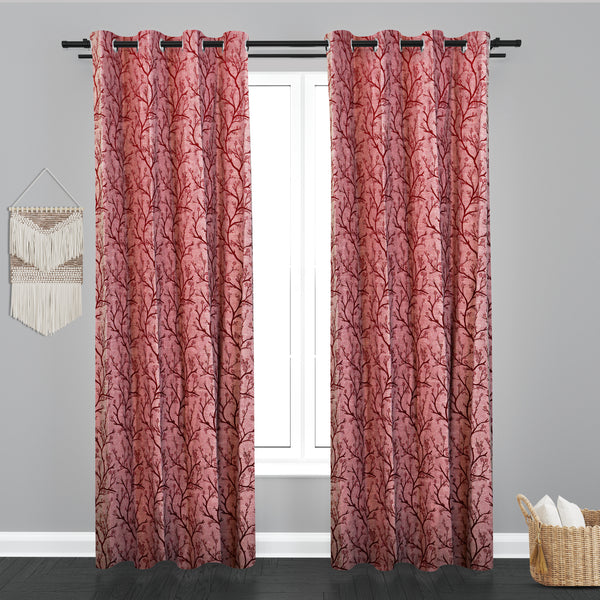 Seoul Floral Design Jaquard Fabric Curtain -Cherry Red