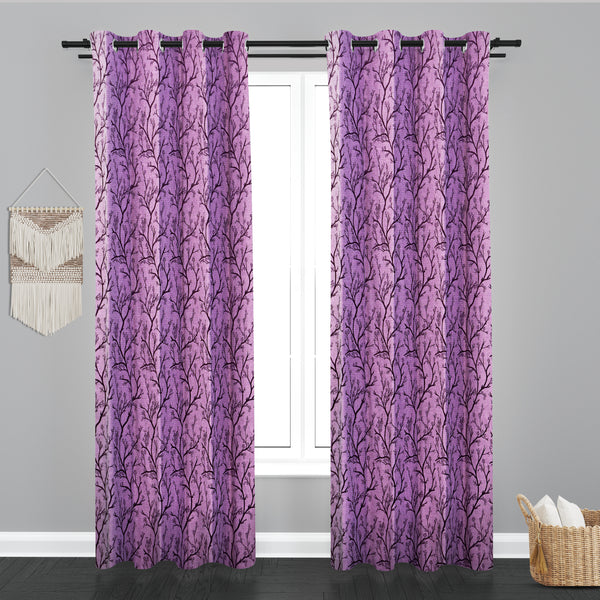 Seoul Floral Design Jaquard Fabric Curtain -Purple