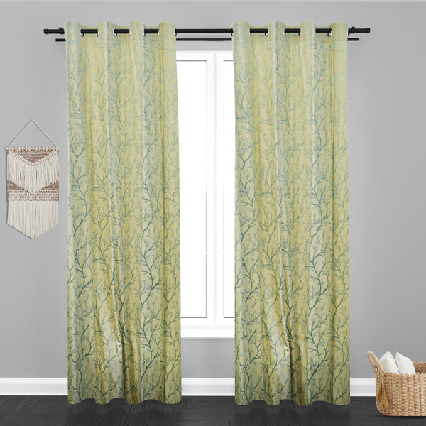 Seoul Floral Design Jaquard Fabric Curtain -Lemon Green