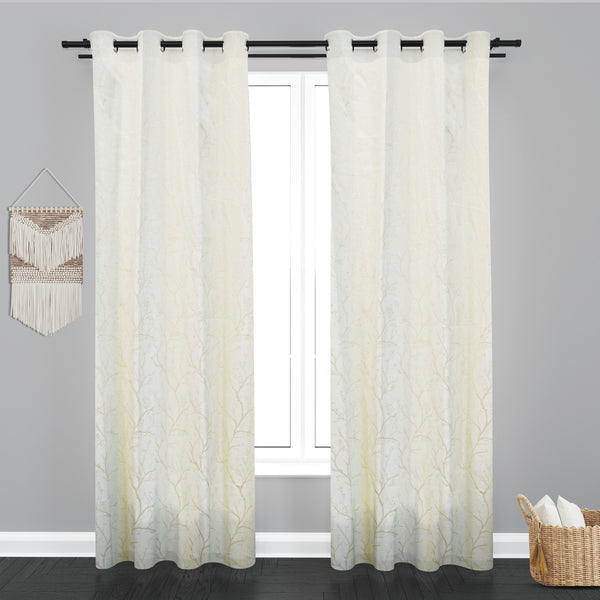 Seoul Floral Design Jaquard Fabric Curtain -Off White