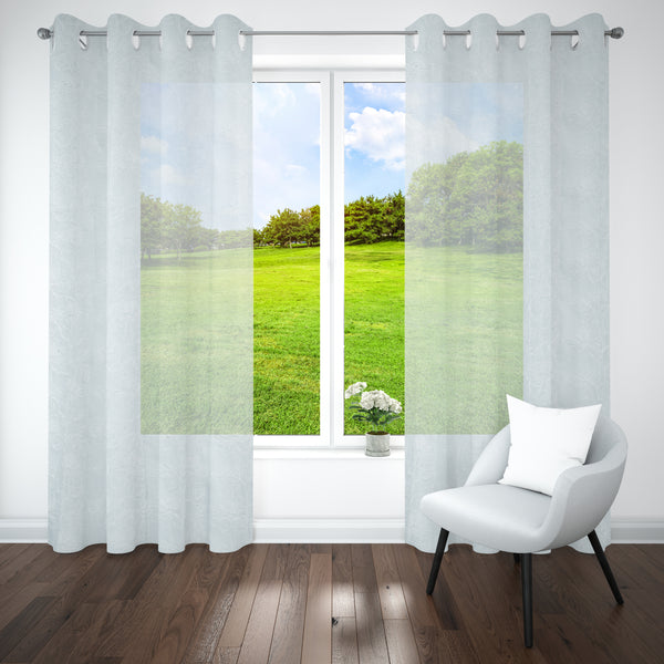 White Sheer Tissue With Embroidery Floral Design Eyelet Window Curtain