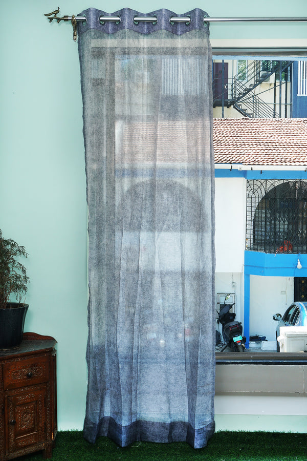 Sheer Tissue Printed Curtain Eyelet Window Curtain Vintage Classical Floral Print