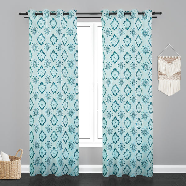 Vieena  Damask Design Jaquard Fabric Curtain -Firozi
