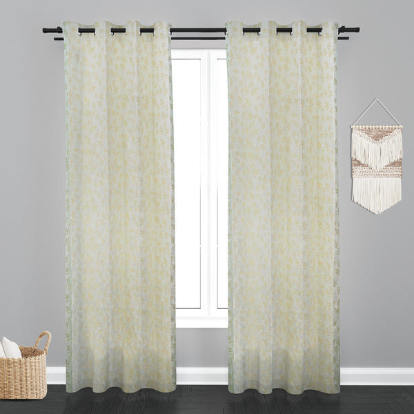 Vieena  Floral Leaf Design Jaquard Fabric Curtain -OffWhite