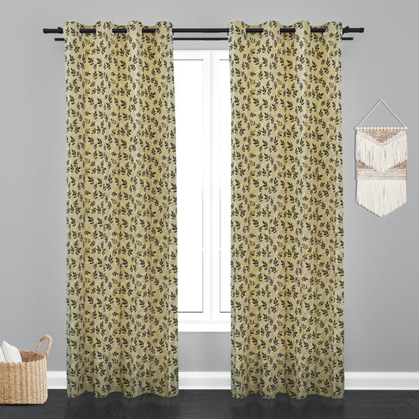 Vieena  Floral Leaf Design Jaquard Fabric Curtain -Green