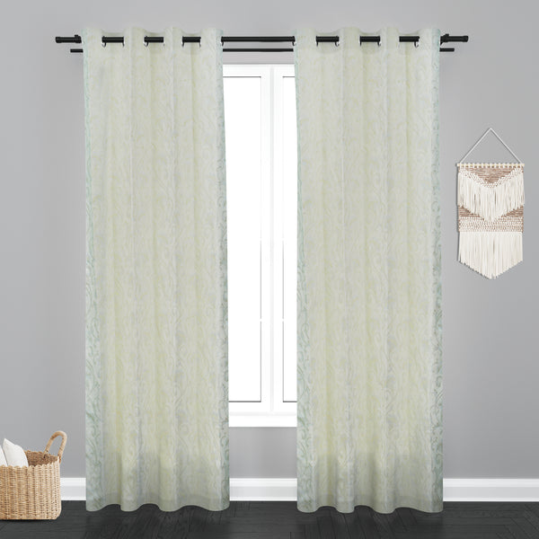 Vieena  Floral Design Jaquard Fabric Curtain -OffWhite