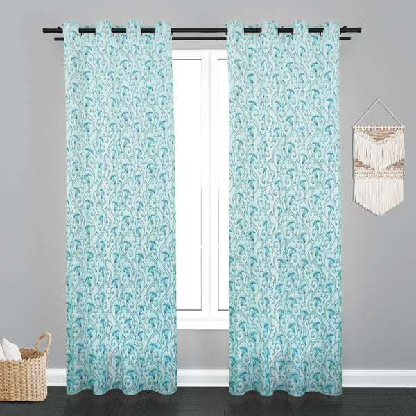 Vieena  Floral Design Jaquard Fabric Curtain -Firozi