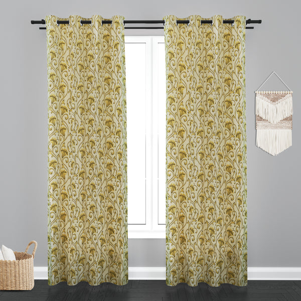 Vieena  Floral Design Jaquard Fabric Curtain -Green