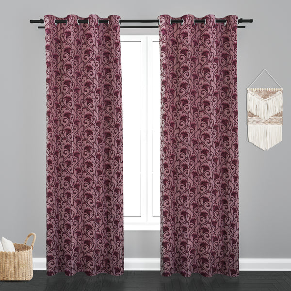 Vieena  Floral Design Jaquard Fabric Curtain -Purple