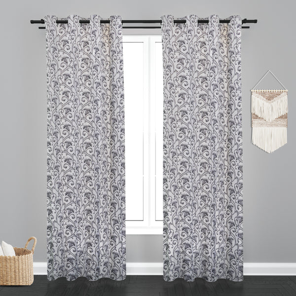 Vieena  Floral Design Jaquard Fabric Curtain -Grey