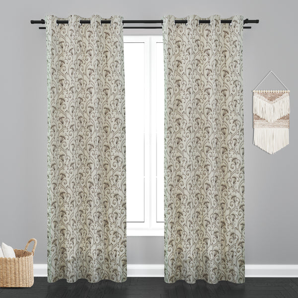 Vieena  Floral Design Jaquard Fabric Curtain -Cream