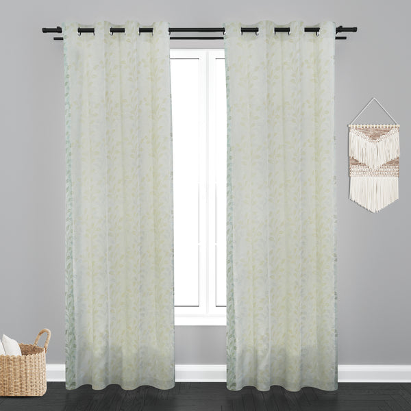 Vieena  Leaf Design Jaquard Fabric Curtain -OffWhite