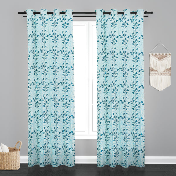 Vieena  Leaf Design Jaquard Fabric Curtain -Firozi
