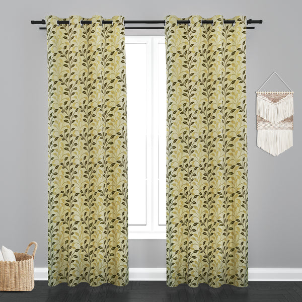 Vieena  Leaf Design Jaquard Fabric Curtain -Green