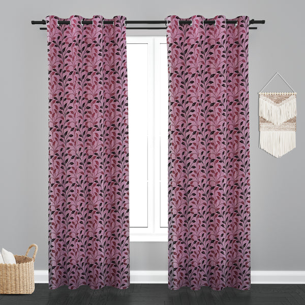 Vieena  Leaf Design Jaquard Fabric Curtain -Purple