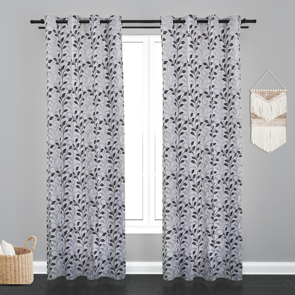 Vieena  Leaf Design Jaquard Fabric Curtain -Grey