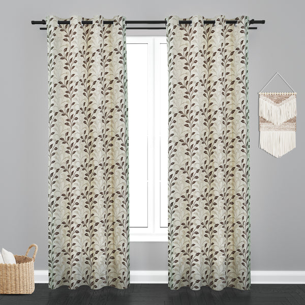 Vieena  Leaf Design Jaquard Fabric Curtain -Cream